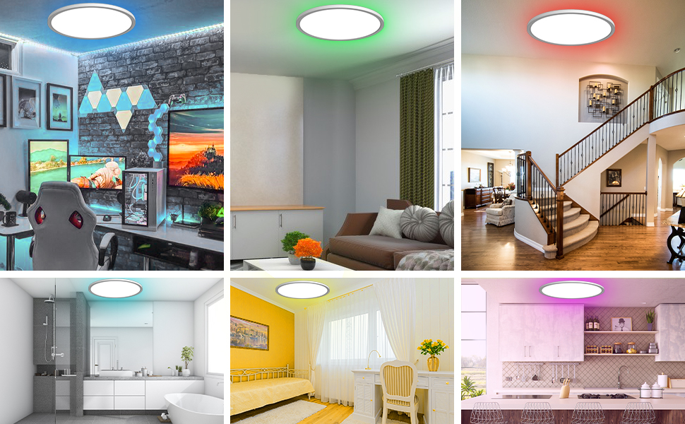LED Ceiling Light 3000-6500K, 24W 3200LM Bathroom Light Dimmable with Remote Control, RGB - Image 3