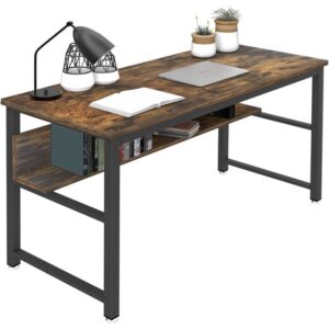Computer Desk with Bookshelf, Writing Desk, Wood and Metal Frame, Study Table for Home Office, 55 Inch with Book Shelf, Retro Brown